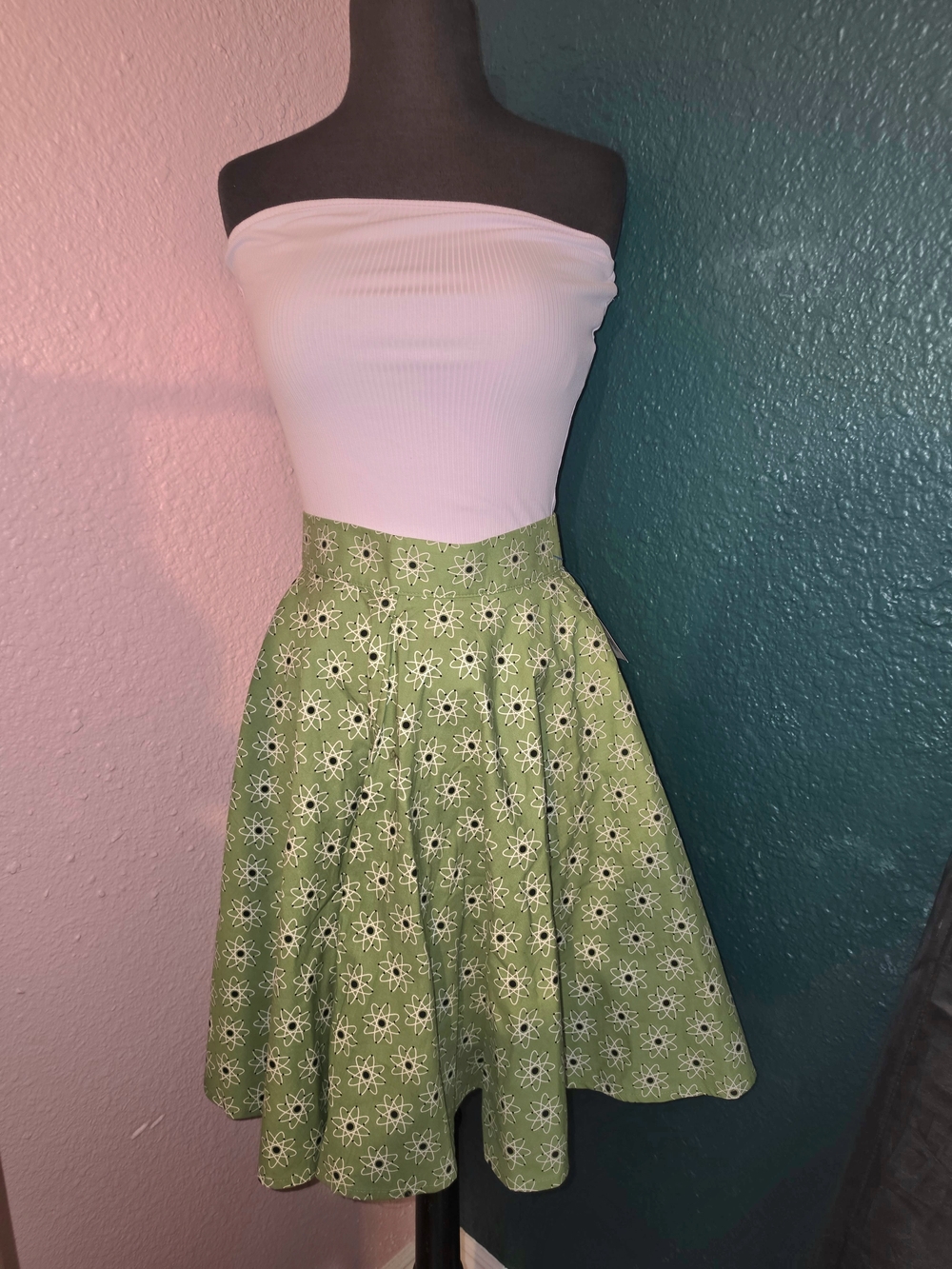 Green Floral A-Line Skirt